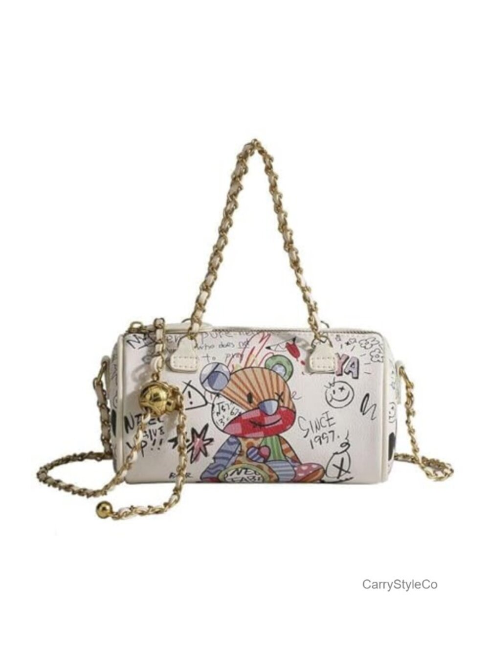 Graffiti Crossbody Bag, PU Leather Mini Shoulder Purse, Chain Bag for Women